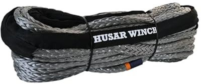 Husar Winch Synthetikseil Synthetikseil 18T - 50m x 10 mm mit Schutzhülle, für elektrische Seilwinden, besonders robust, aus hochwertigen Materialien gefertigt, ideal für Offroad, 4x4, Grau