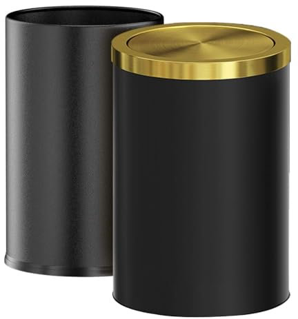 YOJIA 9l/2.6Gal Trash Can with Lid, Small Gold Bathroom Trash Can,Metallic Waste Basket Bin, Double Layer Stainless Steel Swing Lid Trash Can for Batbroom Living Room Bedroom Office (Black)