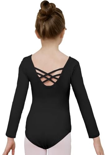 zffriction Ballettanzug Mädchen Ballettkleidung Langarm Kinder Ballett Trikot Turn-Leotards Gymnastik Turnanzug Trikot aus Baumwolle für Mädchen Damen (Schwarz, 130)