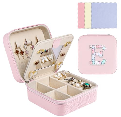 Ghope Klein Schmuckkästchen Plüsch Samt für Damen Mädchen, Schmuckschatulle Reise mit Spiegel Schmucketui Schmuckbox Mini Schmuck-Organizers Schmuckaufbewahrung für Ringe Armbänder Ohrringe Halskette