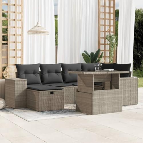 Homgoday Garten-Sofagarnitur Ecksofa Hellgrau PE-Rattan, inkl. verstellbarem Tisch & UV-Schutz Model3275302