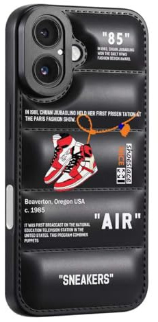 CHBSHENG Cool Phone Case for iPhone 16 Case for Boys Men Street Design Aesthetic Shockproof Basketball Sneaker Sports Designer Cases Compatible with iPhone 16 Black