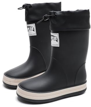 AONEGOLD Stivali da Pioggia in Gomma per Bambini Antiscivolo Impermeabili Stivali Resistente Comodi Rain Boot(Nero Elastico,28-29 EU)