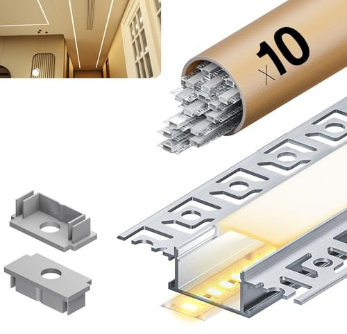HOOLED 10 LED Profil 2 m Lichtdiffusor‑Schiene, LED Trockenbauprofil Größen 28 mm (Lamellen 64,2 mm) x 10 mm, Unterstützt Bänder mit einer Maximalen Breite von 20,2 mm Mit milchweißer PC-Abdeckung
