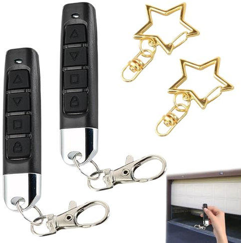 Mando Garaje 2 PCS Mando Puerta Garaje Universal Mando Garaje Clonador Mando Cochera Universal Programable con 4 Botones Viene con 2 Llaveros para Puertas de Garaje Universales
