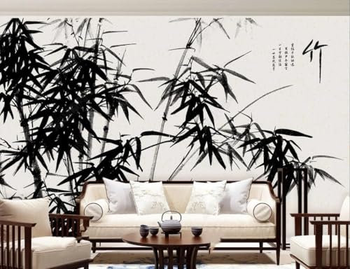 Fototapete 3D Effekt Tapete Holzoptik Tinte Und Weißer Bambus Hintergrund Wand 300x210cm Steinoptik Decke Schlafzimmer Wohnzimmer Kinderzimmer Wanddeko, Wandbild, Wandtapete