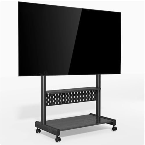 LCD TV Frame Floor Stand - TV Stand On Wheels With Cabinet For 40-85 Inch, Soporte De TV Móvil, Height Adjustment Portable TV Floor Stand Tall With Wood Shelf, Mobile TV Cart Trolley Rolling(Black fra