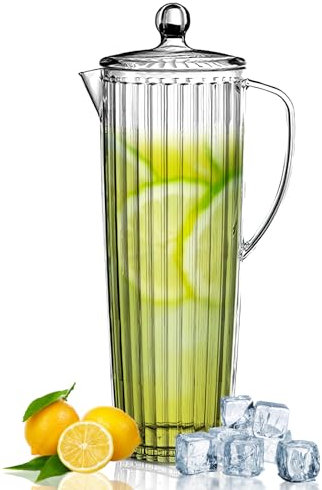 Klarer Wasserkrug mit Deckel – 1,2 l Kühlschrankkrug für Eistee, Limonade, Sangria, Saft, Milch und mehr – BPA-frei, langlebiges und stilvolles Design