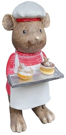 Aspinaworld Gartenfigur Küchenmaus 18 cm mit Tablett – Mäusefigur wetterfest in Servierpose, Adventsfigur Garten Deko