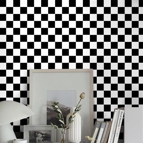 ICYEHAO Papier Peint Noir et Blanc Geometrique, 44 x 1000cm, Papier Peint Mosaïque Noir et Blanc, Adhesif pour Meuble, Chambre, Cuisine, Salon, Salle de Bain, Toilette