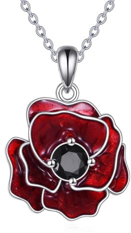 ONEFINTIY Collier rose rouge en argent sterling 925 avec pendentif fleur rouge en émail rose fleur bijoux cadeaux pour femme, taille unique, Argent sterling, Zircone cubique
