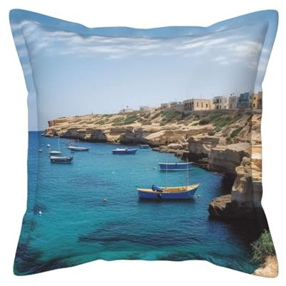 IguaTu Weiche dekorative Kissenbezüge aus Leder, Motiv: Küste von Malta, für Couch, Bett, Stuhl, Auto und Heimdekoration, 50,8 x 50,8 cm