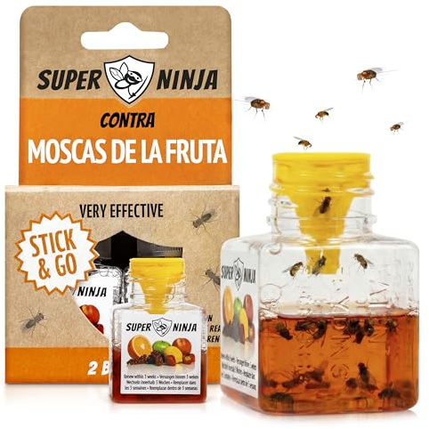 Super Ninja Trampas para Moscas de la Fruta, Antimoscas Interior, Pack de 2