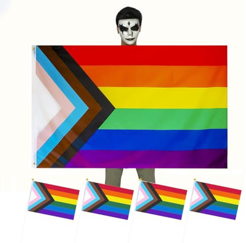 Visxcnu Bandiera del Progress Pride - Rainbow Gay LGBTQ - 100% poliestere con occhielli LGBT Bandiera Dell'orgoglio Parata, Festival, Festa, Carnevale, Bandiere Premium, Interno, Esterno