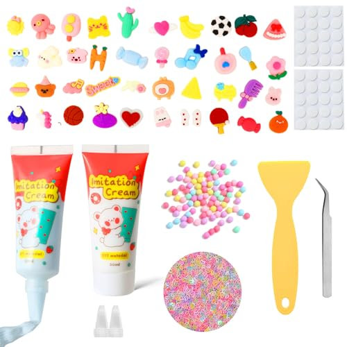 Ronoza 40 Stück Slime Charms Sortiert mit 2 Cremefarbene, Kawaii Charms, Kawaii Deko, Cute Charms, Kawaii Accessoires mit Pinzette, Für DIY Craft Making Scrapbooking, Handyhülle, Schmuckherstellung
