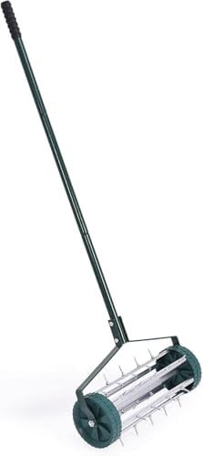 BCSRVCE Happytools Roll-Rasenbelüfter, manuelles Belüftungswerkzeug zum Vertikutieren von Gras mit 50-Zoll-Griff, Garten-Rasenpflegebelüfter für Hofrasen