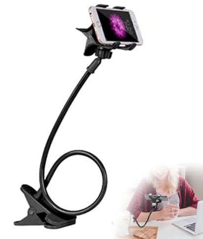 Gooseneck Phone Holder Tablet Stand for Bed, Lazy Arm 360 Adjustable Clamp Bracket, Sturdy Clip on Phone Holder for Desk, Compatible with Smartphones Other Device (Black)