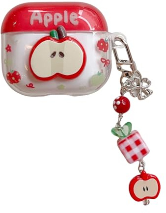 SCJLSDA Schutzhülle für Airpods 4, niedliches Apfel-Kirsch-Blumenmuster, Jungen, Kawaii-Bär-Tiere, Kopfhörer-Schutzhülle für AirPods 4 (Apfel)