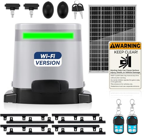 1300lbs Solar Sliding Gate Opener Rack Drive with Built-in Backup Battery, WiFi Remote Control, IR Sensor, Automatic Gate Motor for Heavy Driveway Slide Gates, Off-Grid Operation with Solar Panel 280w