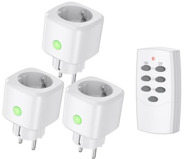 HBN 3X Funksteckdosen mit Fernbedienungen, 3er Funksteckdosen Set, 3 Steckdosen+1 Fernbedienung, für Innen Weihnachtsdeko, Haushaltsgeräte, Reichweite 30m, Weiß, 16A/3600W