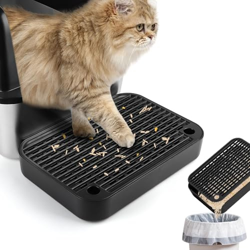 Kalolary Rampe pour Litière pour Chat avec Fonction Filtre (Noir) | Marchepied Pédale Toilettes Animaux Compagnie Faciles Nettoyer Avant Litière Piège Litière pour Chatons Petits Chats Âgés