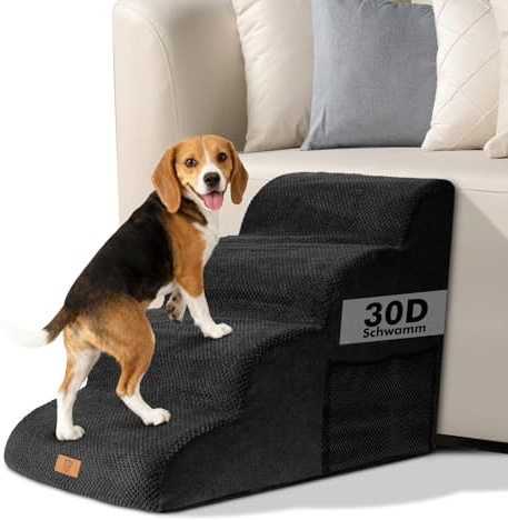 Zvonema Hundetreppe 4 Stufen, Hundetreppe für Kleine Hunde aus Hochdichtem Schwamm, rutschfeste Haustiertreppe, Sanfte Neigung von 36°, Tragbar Hunderampe, Waschbar Katzentreppe für Bett Sofa Auto