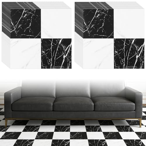 DAJAVE 20 Stück Fliesenaufkleber Klebefliesen 30X30cm Vinyl-Bodenbelag, PVC Bodenbelag, Vinyl-Boden DIY für Küche, Badezimmer, Boden, Wand(Schwarz-weißer Marmor)