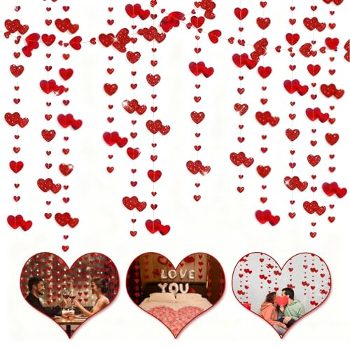 KUKUTrue® 3er-Pack Herz-Quasten-Girlanden, 4 m Hängedeko für Valentinstag, Hochzeiten und Partys, Herz Deko, Valentinstag Deko, Romantische Atmosphäre, Valentinstagsgeschenk