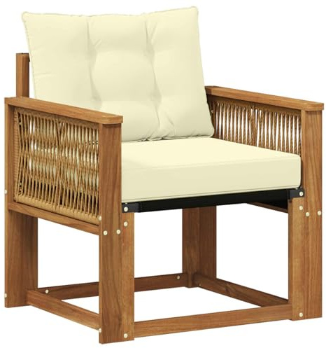 vidaXL Outdoor Mittelsofa Massives Akazienholz und Textilene Natur, Balkon Garten Sofa, rechteckige Garten-Lounge Sitzgruppe, strapazierfähige Möbel für entspannte Terrassenstunden