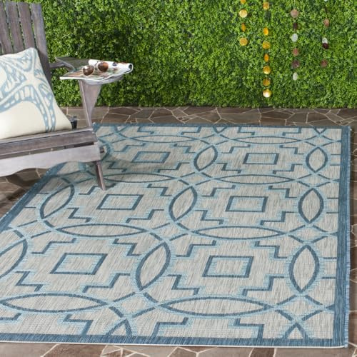 SAFAVIEH Washable Rug Outdoor Courtyard Collection - 5'3 x 7'7, Grey & Navy, Non-Shedding & Easy Cleaning, Ideal for Patio, Backyard, Mudroom (CY8499-36812)