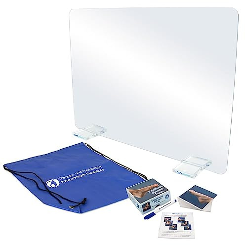 AFH Webshop T-Spiegel® Premium | Groß | 69,5 cm x 50,2 cm | Spiegel (Standfüße: transparent | mit Bildkarten Fuß) inkl. Tragetasche