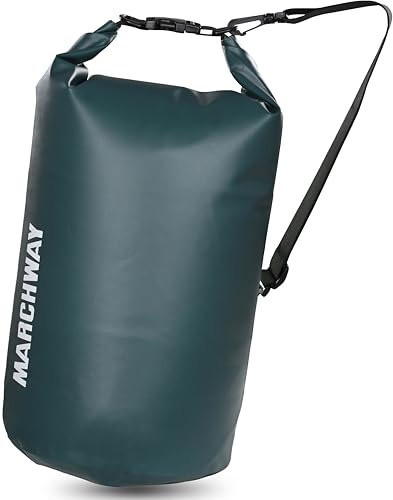 MARCHWAY, Schwimmender, wasserdichter Trockensack, 5 l, 10 l, 20 l, 30 l, 40 l, Roll-Top, Hält Ausrüstung trocken für Kajakfahren, Rafting, Schwimmen, Camping, Wandern, Strand, Angeln, Schwarzgrün, 20