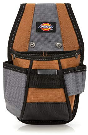 Dickies 4-Pocket Rigid Tool Pouch with Tape Clip, Universal-fit Steel Clip for Tool Belt, Tunnel Loop