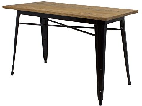 Vaukura Mesa Oliix - Mesa Industrial Metálica Comedor con Tablero de Madera Negro