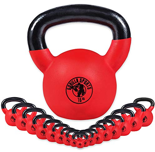 GORILLA SPORTS® Kettlebell - 2kg, 3kg, 4kg, 6kg, 8kg, 10kg, 12kg, 14kg, 16kg, 18kg, 20kg, 22kg, 24kg, 26kg, 28kg, 30kg, 32kg, Single/Set, Neoprene Coated, Cast Iron - Strength Training Weights
