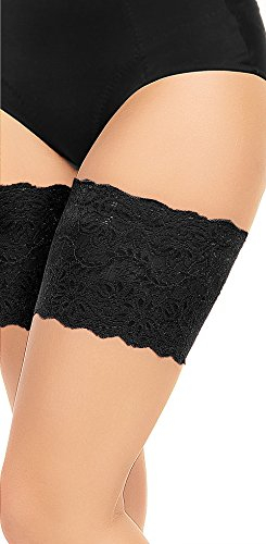 Glamory Damen Weites Bein Stulpen Anti Chafing Oberschenkelbänder G - 50374, Geblümt, 100 DEN, Gr. XXX-Large (56-58), Schwarz (Schwarz)