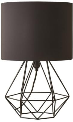 MiniSun | Modern Black Metal Basket Table Lamp with a Black Fabric Shade | Table Lamps, Home Décor & Improvement Essential | Includes 4W Bulb [3000K Warm White]