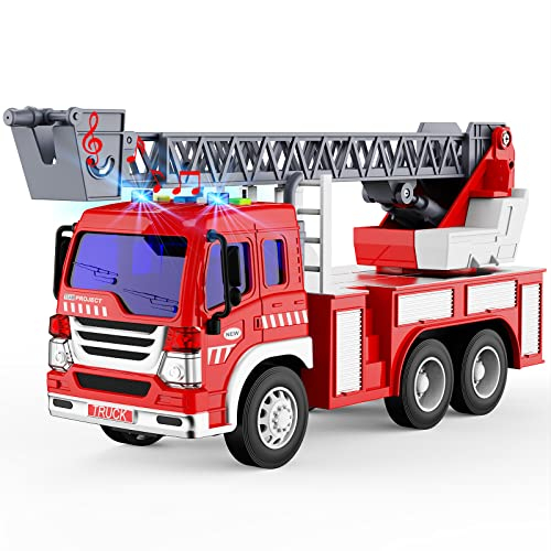 GizmoVine Fire Engine Toys, Fire Truck with Lights Sound Extending Ladder, Friction Powered Large Toy Firetruck, Kids Big Trucks for Age 2+, Birthday for Children