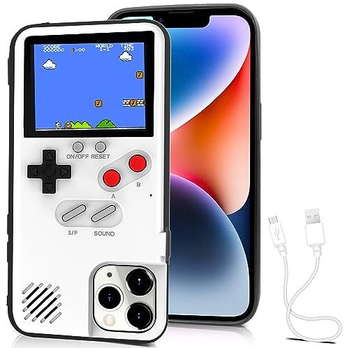 Retro Game Case für iPhone, Chu9 3D Schutzhülle mit 36 Spielen, Farbbildschirm, Videospiel Hülle für iPhone X/XS, iPhone 8/8 Plus, iPhone 7/7 Plus, iPhone 6/6Plus, iPone 6P/6SP/7P/8P, weiß