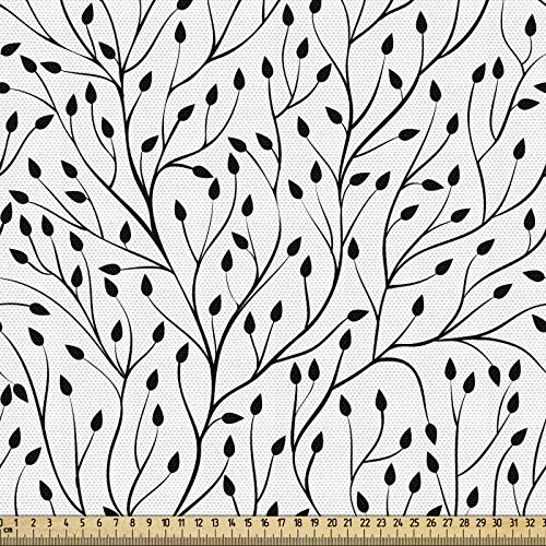 ABAKUHAUS Schwarz und weiß Gewebe als Meterware, Hochzeits-Flora, Schön Gewebten Stoff für Polster und Wohnaccessoires, 1M (148x100cm), Weiß und Schwarz