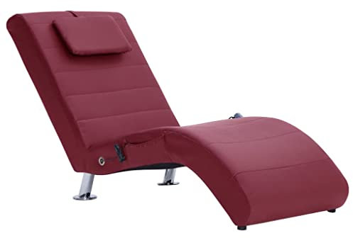 vidaXL Chaiselongue mit Massage Kissen Relaxliege Liegesessel Sessel Lounge Liegestuhl Relaxsessel Loungesessel Sesselliege Komfortliege Weinrot Kunstleder