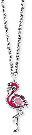 Herzengel Mädchen Kinder Halskette aus Sterling Silber und einem Anhänger mit rosafarbenem Flamingo aus Emaille - Karabinerverschluss - längenverstellbar - nickelfrei