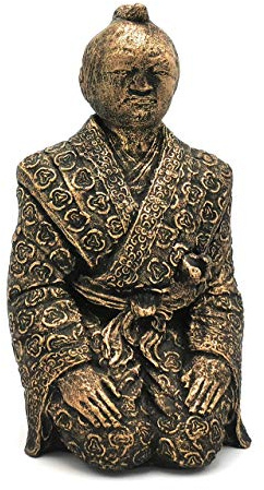 Gilden-Home Hochwertige und Massive Figur Samurai Handmade Japanische Deko in Bronze Gold Optik Antik Vintage Skulptur Dekoration für Wohnung aus Beton mit Schwarz und Gold Bronze angemalt