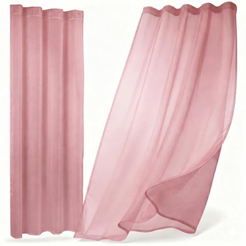 BEAUTEX Vorhang mit Kräuselband oder Ösen, transparente Gardine Dolly, Farbe und Größe wählbar (Kräuselband - Breite 290 cm - Höhe 250 cm - 1 Stück - Altrosa)