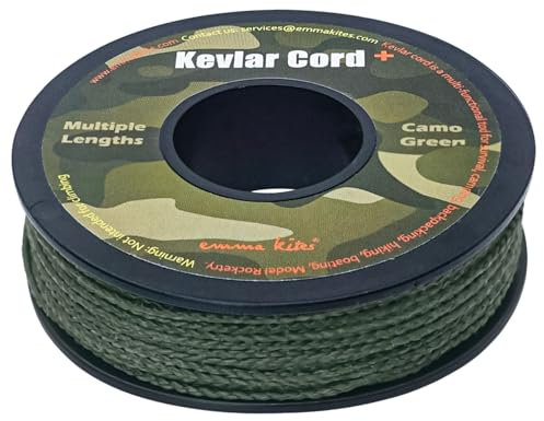 emma kites 1.1mm Braided Kevlar Cord Camo Green 200Lb 30Ft Abrasion/Flame Resistant Tactical Paracord, Trip Line, Cord Friction-Saw, Boot Laces, Camera Strap, Survival Cord, Model Rocket Shock Cord