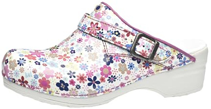 Sanita Little Flower | Zoccoli Aperti da Donna | Zoccoli Artigianali Originali in Pelle Flessibile | Plantare Anatomico in Schiuma Morbida | Cinturino Regolabile sul Tallone | Fiore Rosa | 43