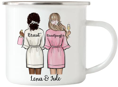 Kiddle-Design Brautjungfer Tasse Emaille Personalisiert Name Trauzeugin & Braut | Frage & Danke-Geschenk für Freundinnen Brautjungfern & Brautparty
