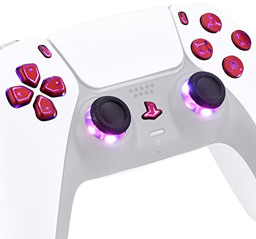 eXtremeRate 9 Modi 7 Farben DTF V3 LED Kit für ps5 Controller Ersatz Leuchttaste D-Pad Thumbsticks SHARE-/PS-Taste Richtungstasten LED Knöpfe Zubehör für ps5 BDM-010&020-Klassik Symboltaste-Rot