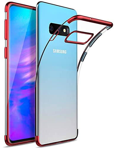 CoolGadget Transparente Hülle für Samsung Galaxy S10 Dünn Rot | Clear Case mit farbigem Rahmen, flexibles TPU, kratzfest, schlankes Design