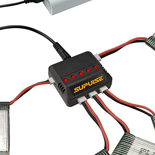 SUPUlSE Lipo Battery Charger DC 3.7V 1S 1 Cell RC Charger Micro 5 Port Compact Charger with LED Indicator Mini Size Lipo Charger 5 in 1 USB Lipo Charger